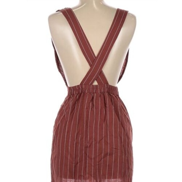 Japna Striped Linen Blend Dress Vintage Overall Feel Crisscross Back Pinafore M - Picture 6 of 11
